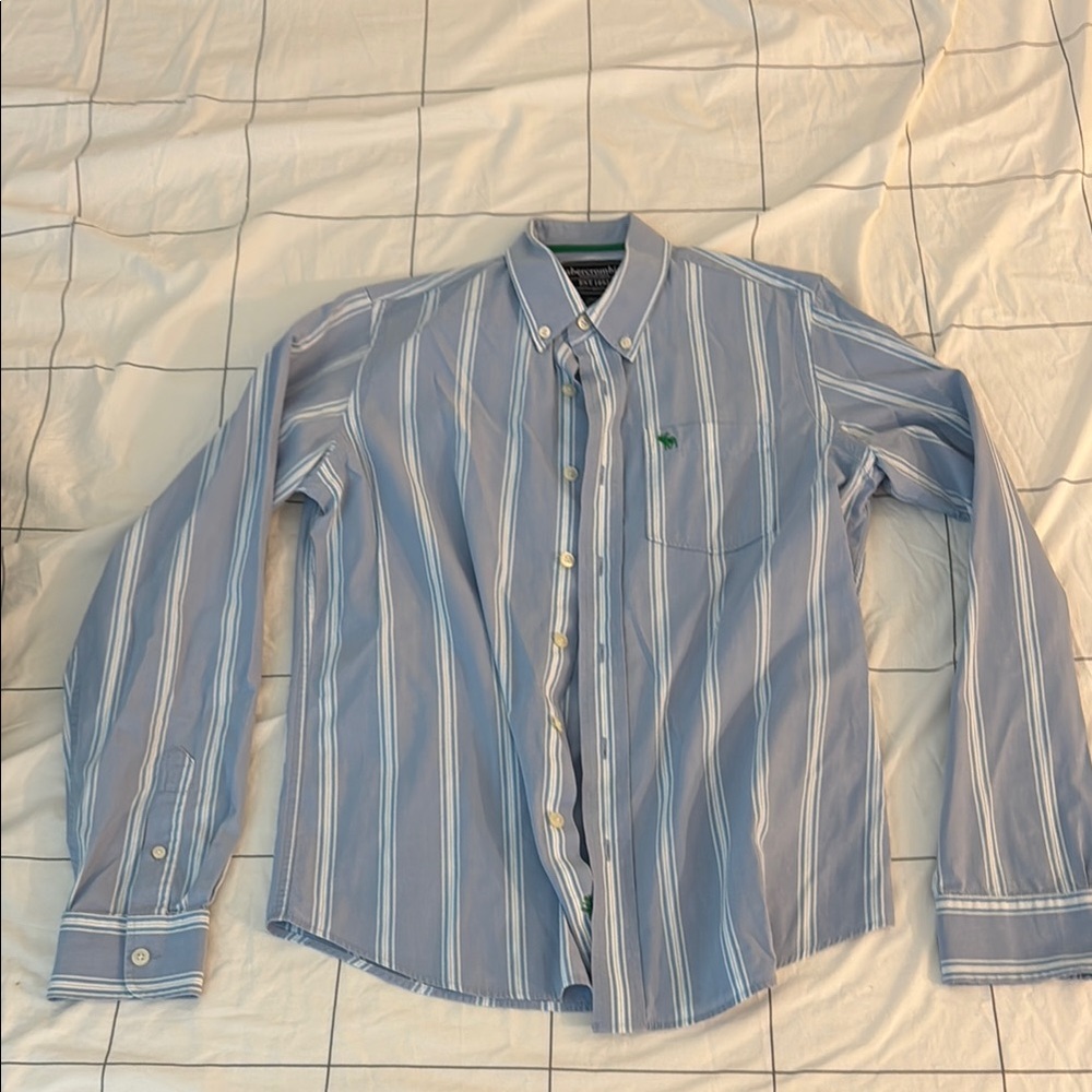 Abercrombie Kids Blue and White Striped Casual Button Down Shirt